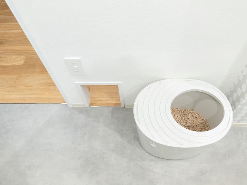 中古マンションのリノベーション後のサニタリーに置いた猫トイレ