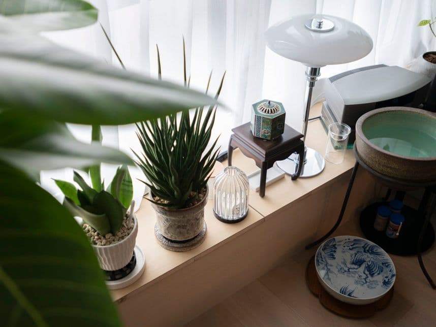 中古マンションのリノベーション後の窓辺のベンチ